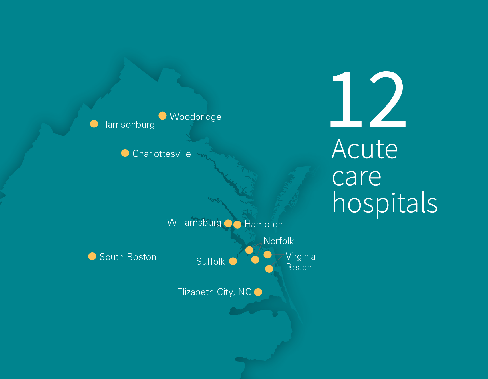 Sentara Graphic showing 12 acute care hospitals